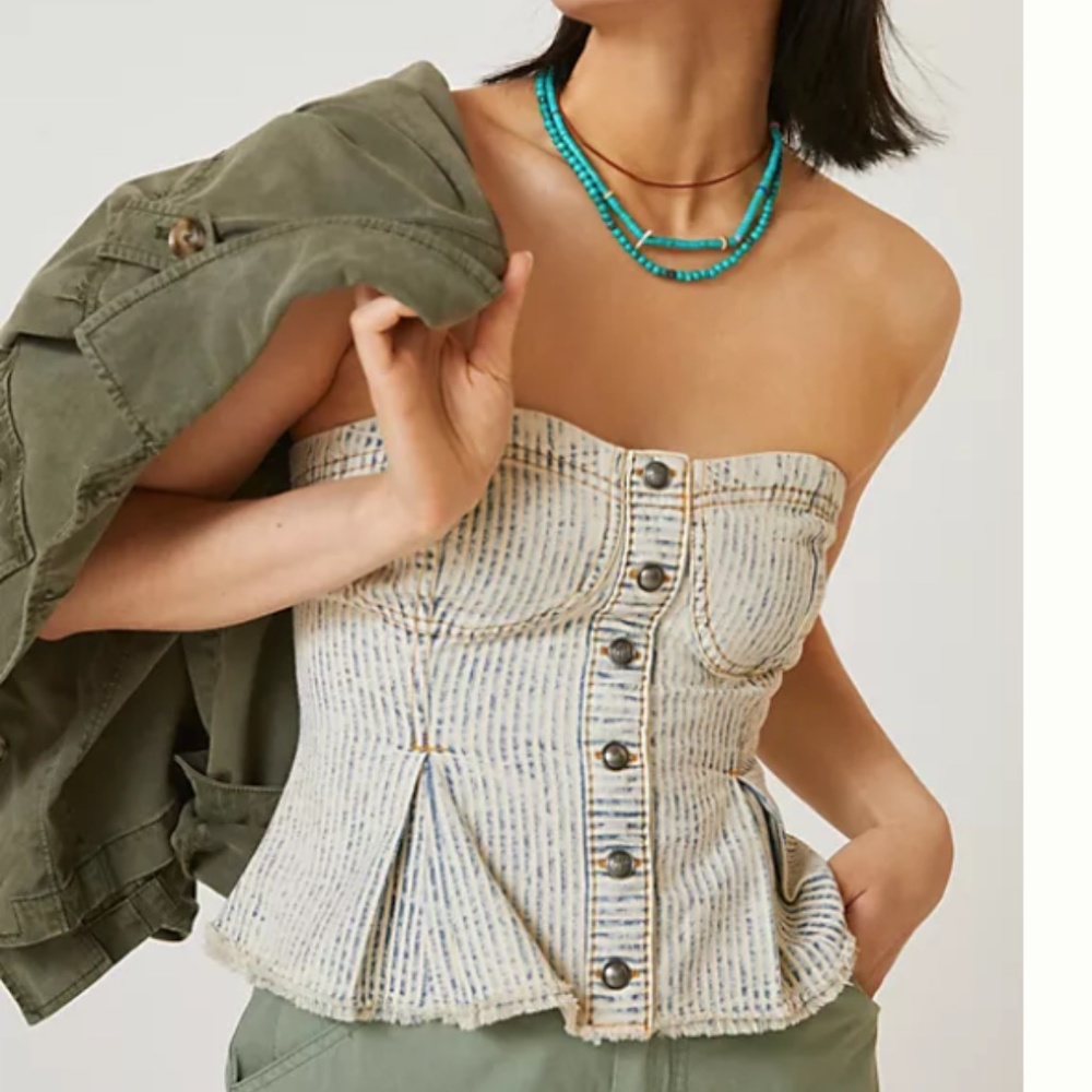 Anthropologie Striped Button-Down Blouse - Cream and Blue